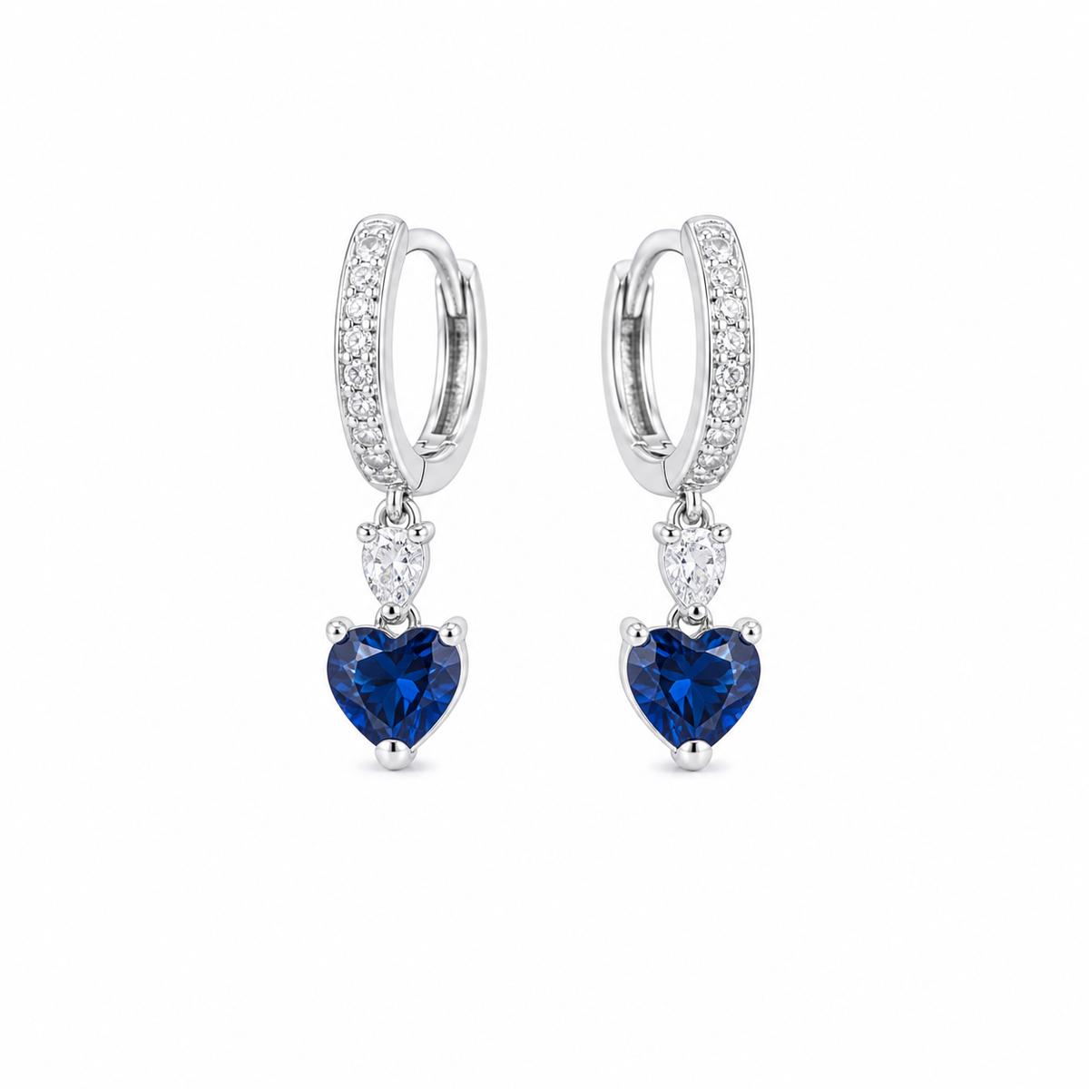 Silver Sapphire Heart Huggie Earrings product image 1