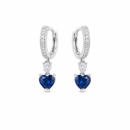 Silver Sapphire Heart Huggie Earrings product image 1