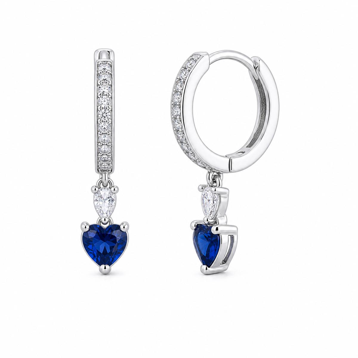 Silver Sapphire Heart Huggie Earrings product image 3