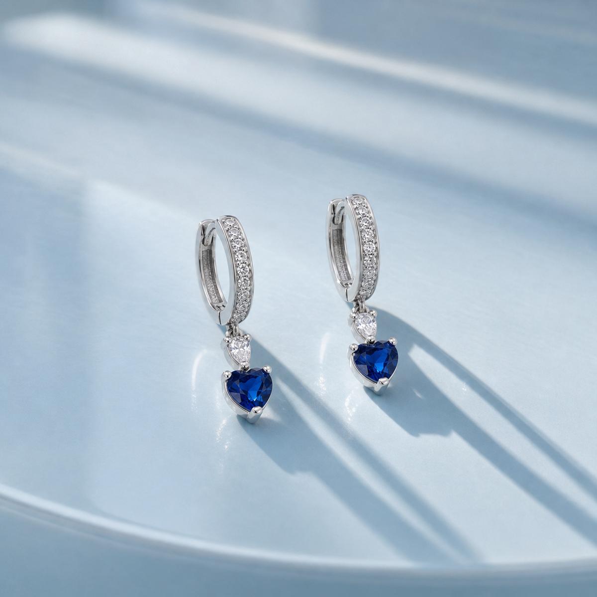 Silver Sapphire Heart Huggie Earrings product image 5