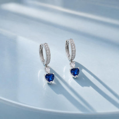 Silver Sapphire Heart Huggie Earrings product image 5