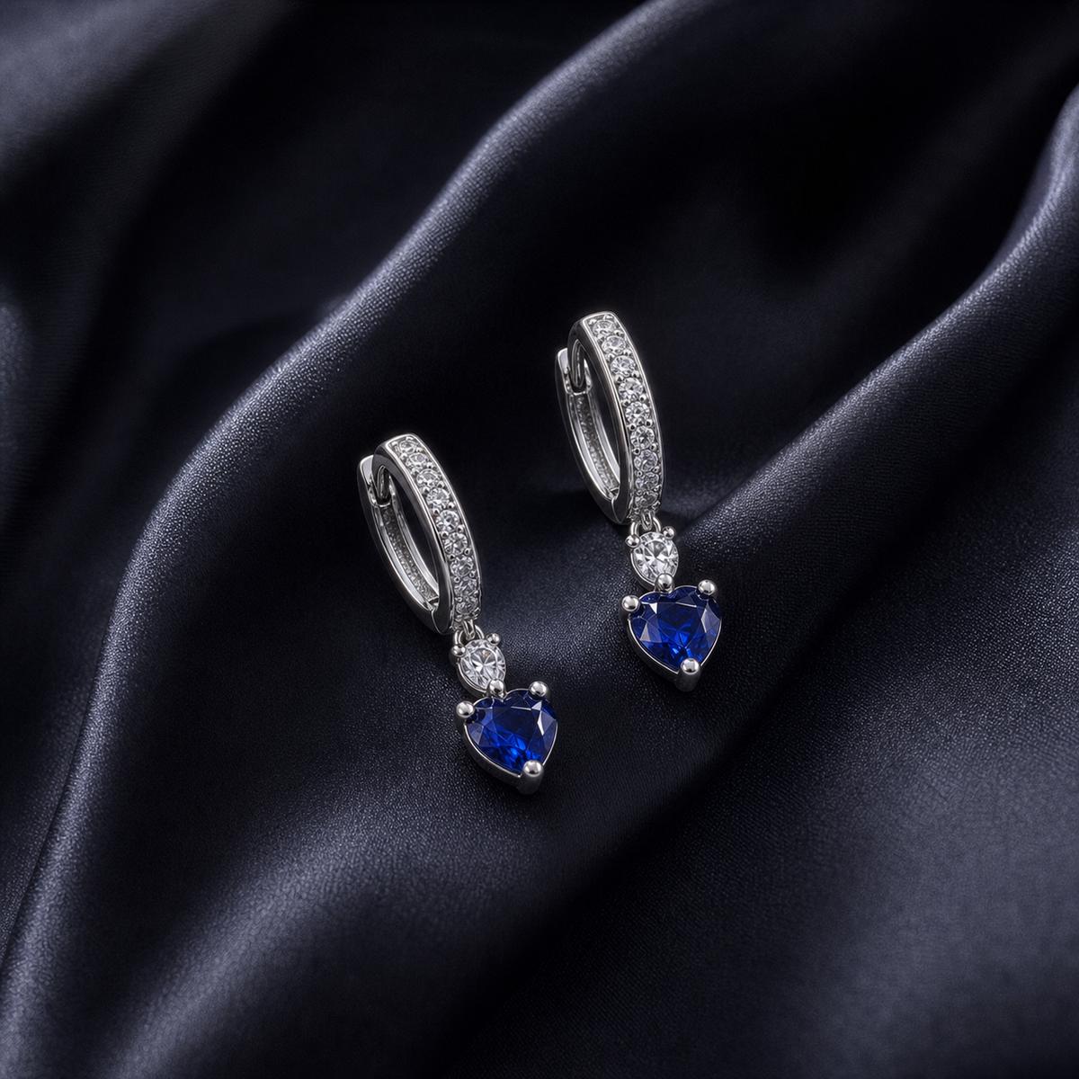 Silver Sapphire Heart Huggie Earrings product image 6