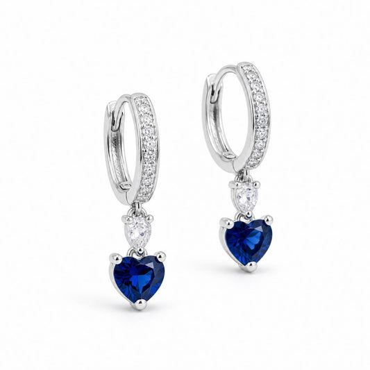 Silver Sapphire Heart Huggie Earrings product image 2