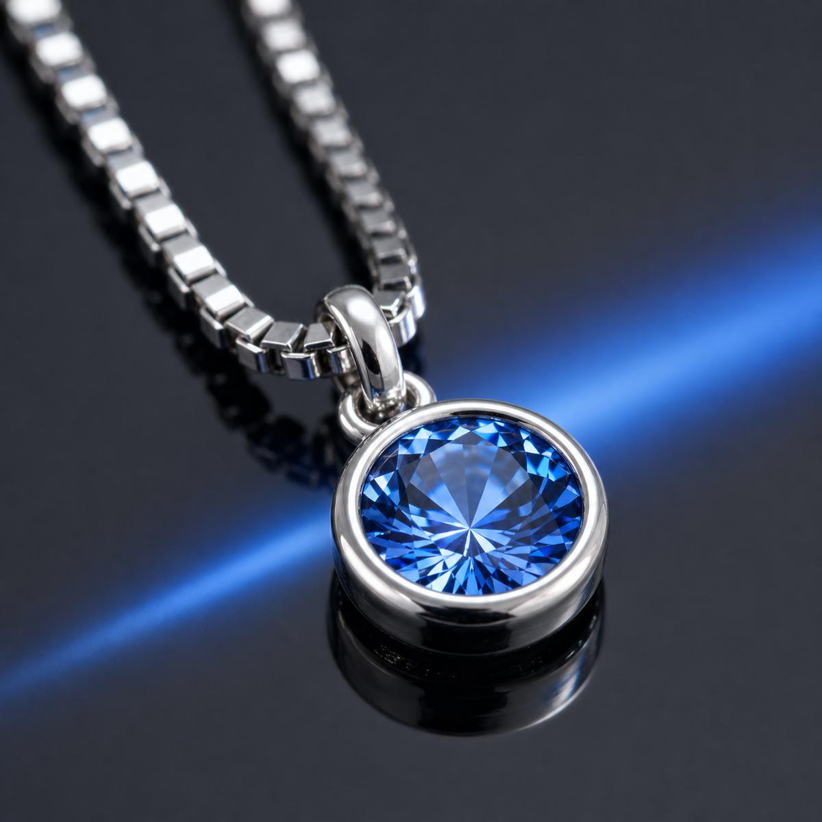 Silver Sapphire Orbit Pendant design detail