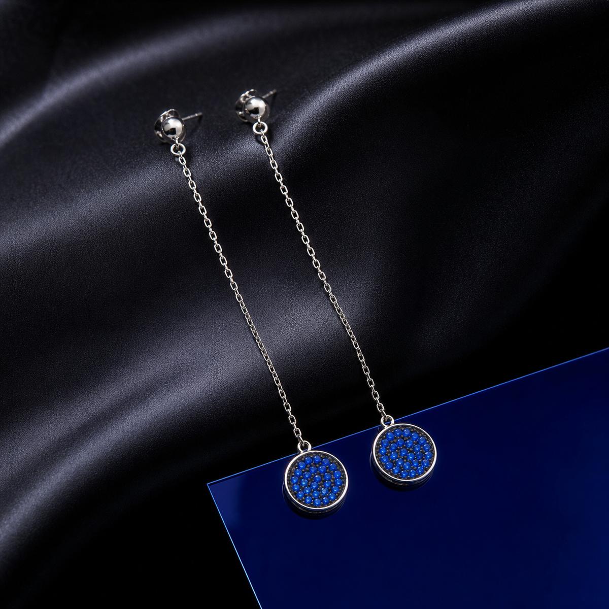 Silver Sapphire Thread Earrings product image 6