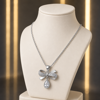 Silver Seraphina Bow Drop Pendant