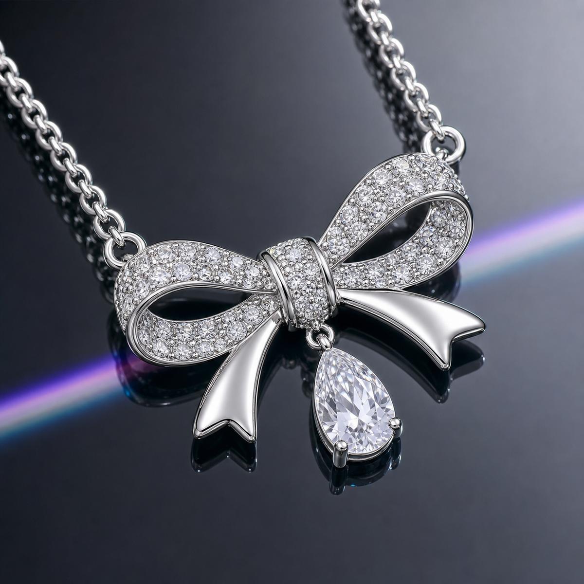 Silver Seraphina Bow Drop Pendant design detail