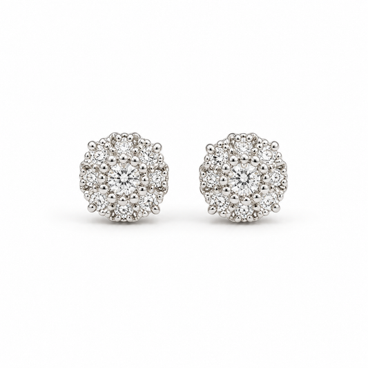 Silver Solara Rosette Halo Earrings