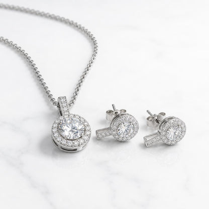 Silver Solitaire Round Halo Jewellery Set product image 1