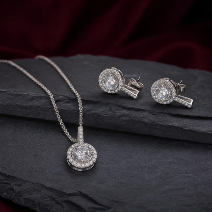 Silver Solitaire Round Halo Jewellery Set product image 2