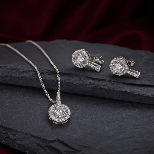 Silver Solitaire Round Halo Jewellery Set product image 2