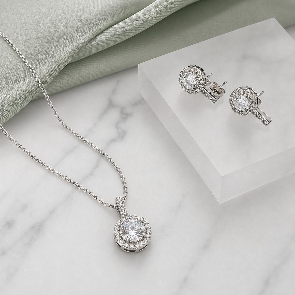 Silver Solitaire Round Halo Jewellery Set product image 3