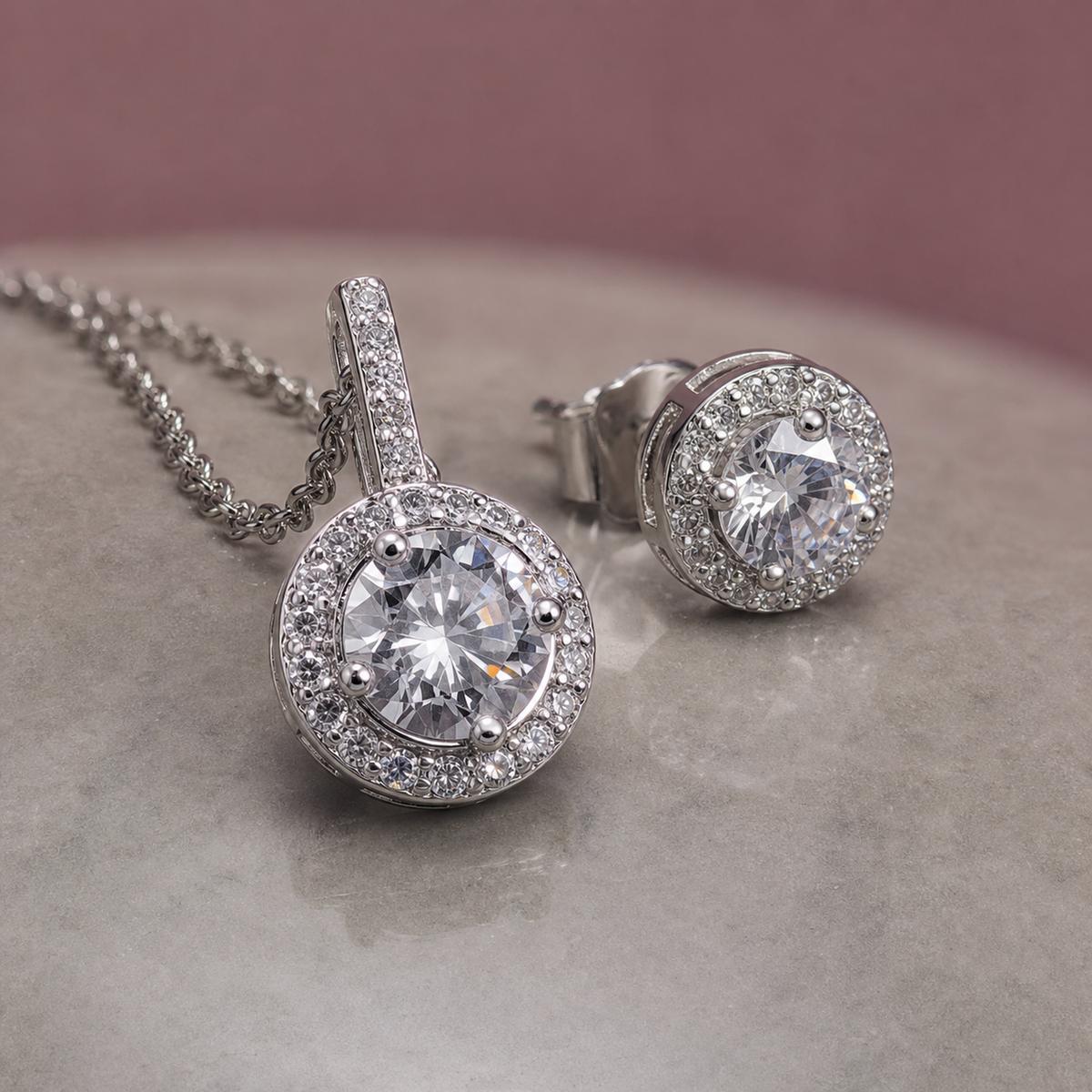 Silver Solitaire Round Halo Jewellery Set product image 4