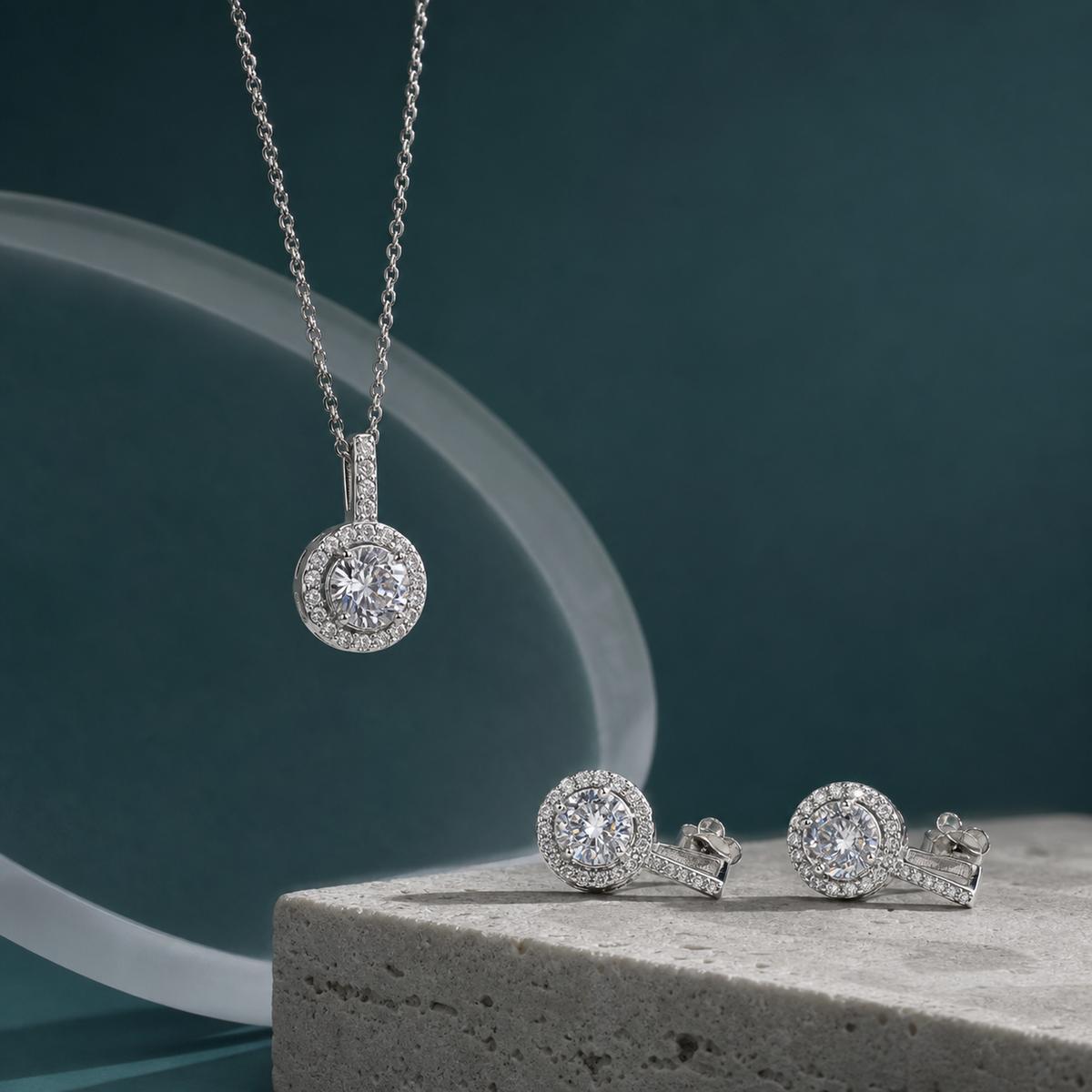 Silver Solitaire Round Halo Jewellery Set product image 5