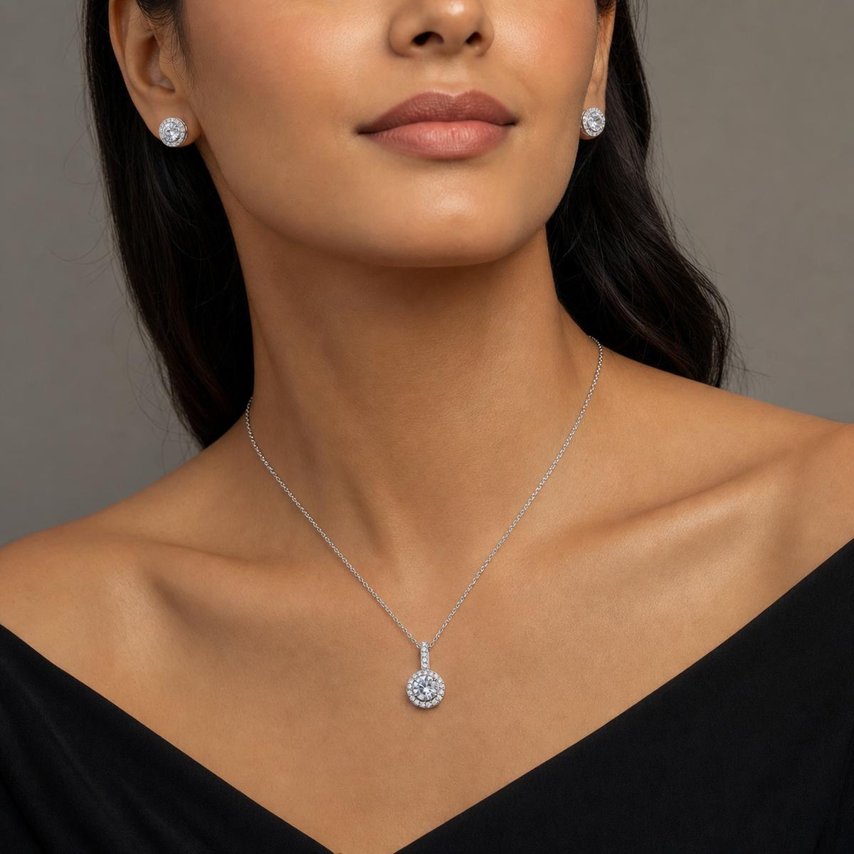 Silver Solitaire Round Halo Jewellery Set product image 6