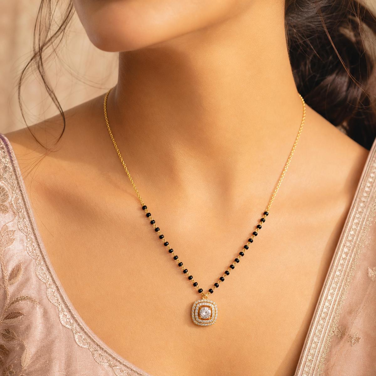 Yellow Gold Cushion Halo Mangalsutra product image 4