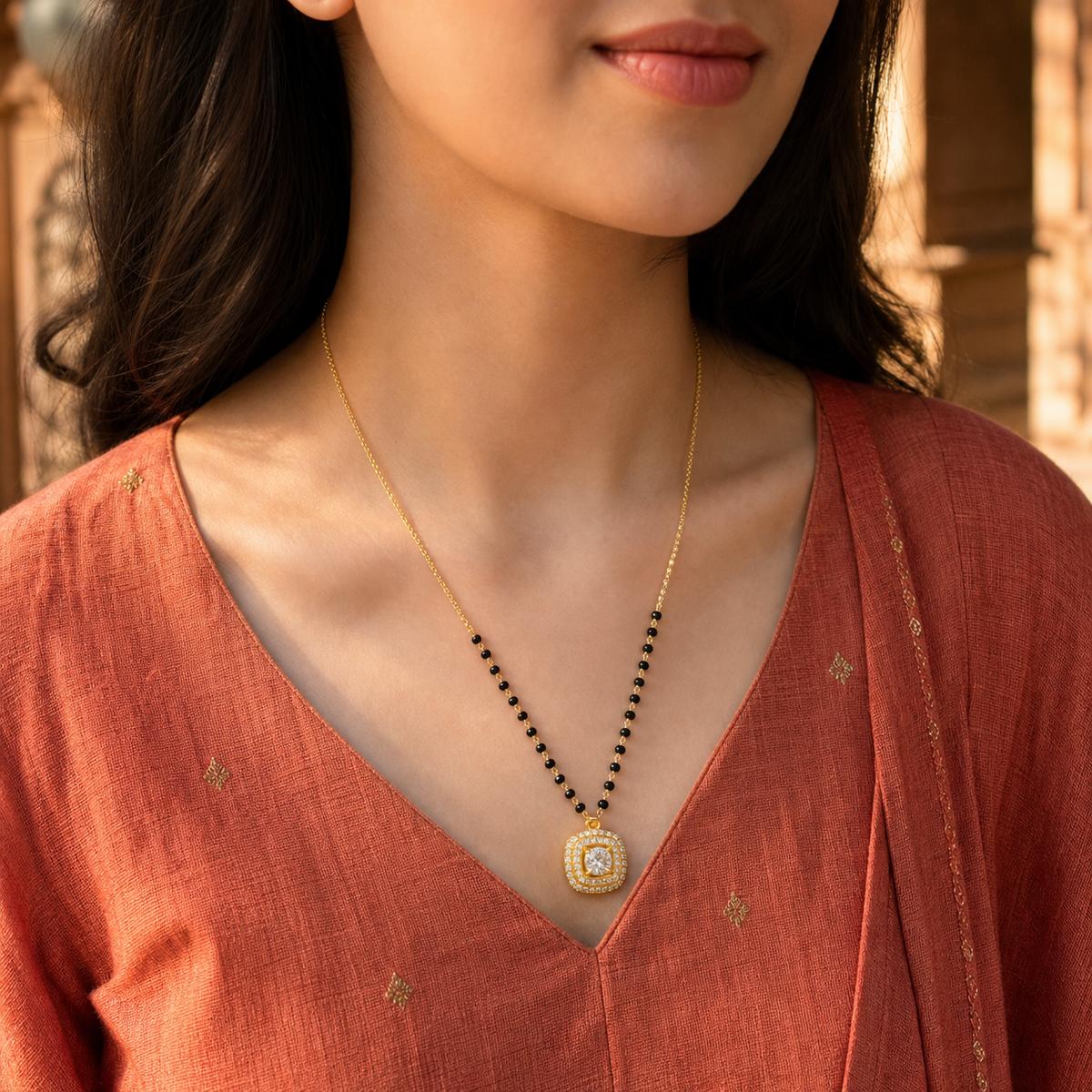 Yellow Gold Cushion Halo Mangalsutra product image 6
