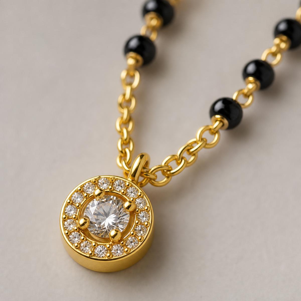 Yellow Gold Dewdrop Halo Mangalsutra design detail