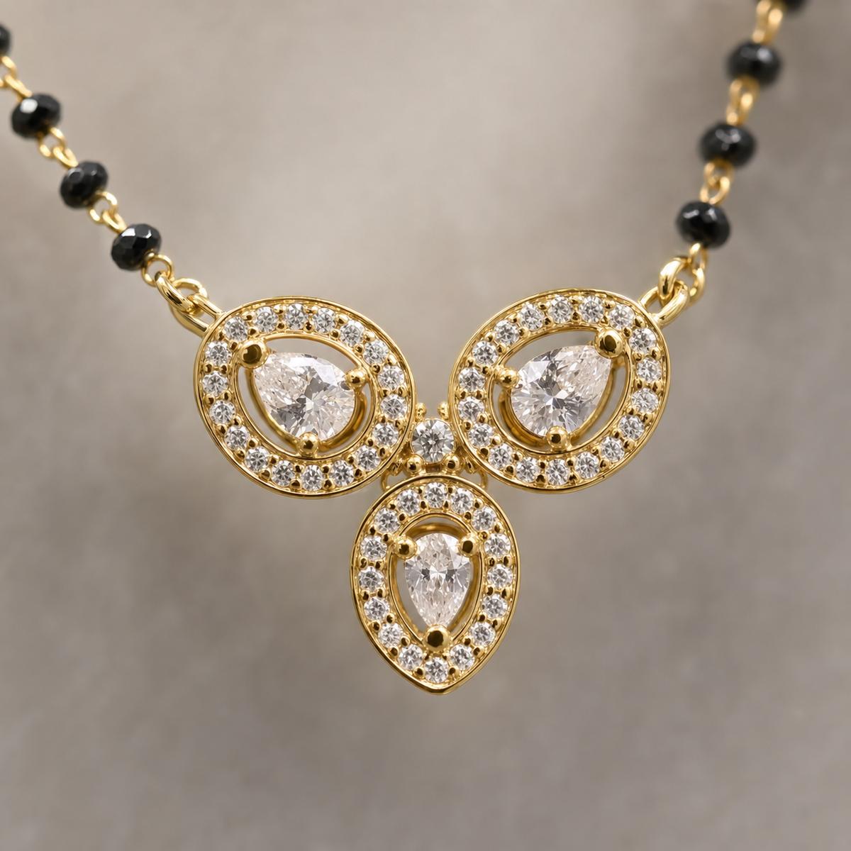 Yellow Gold Floral Drop Mangalsutra design detail