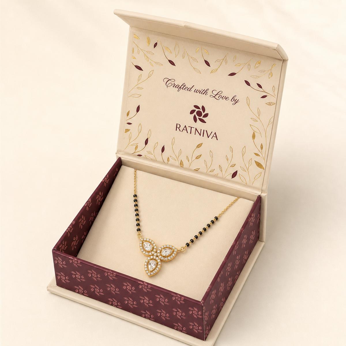 Yellow Gold Floral Drop Mangalsutra Ratniva jewellery packaging