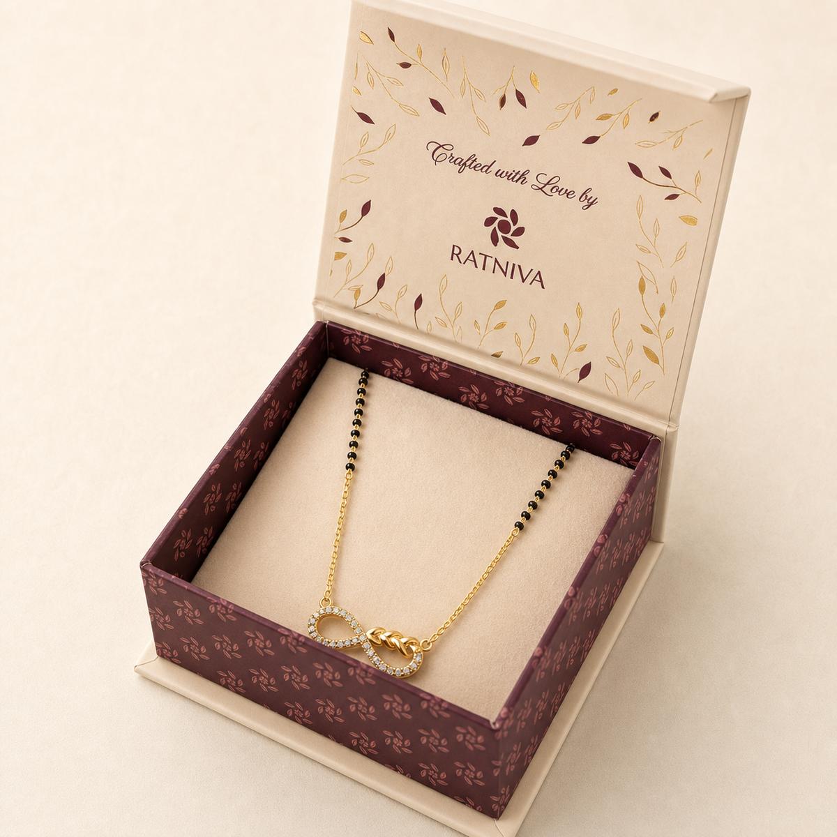 Yellow Gold Infinity Grace Mangalsutra Ratniva jewellery packaging