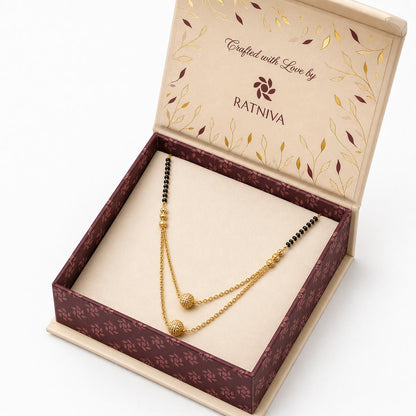 Yellow Gold Twin Orb Layer Mangalsutra Ratniva jewellery packaging