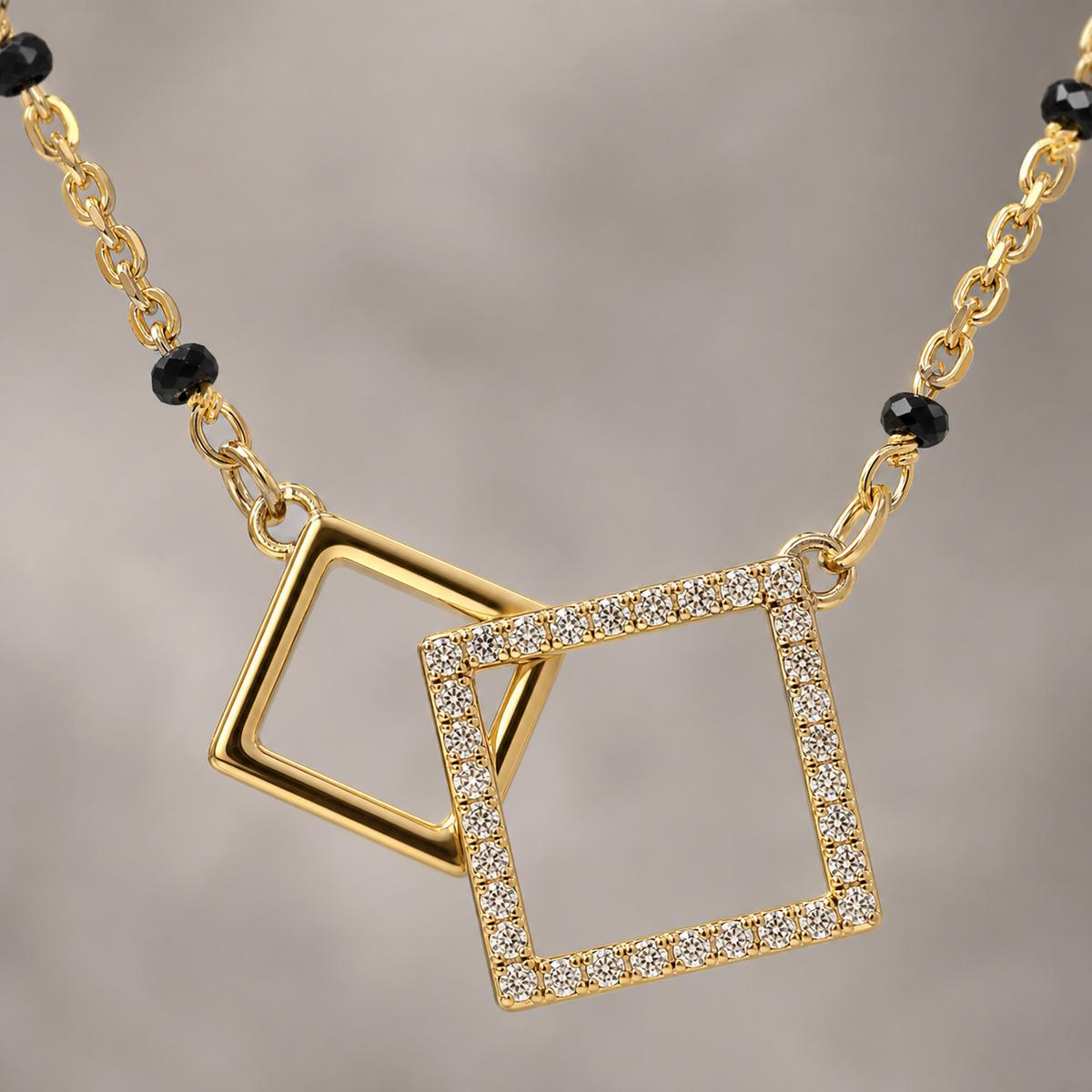 Yellow Gold Twin Square Frame Mangalsutra design detail