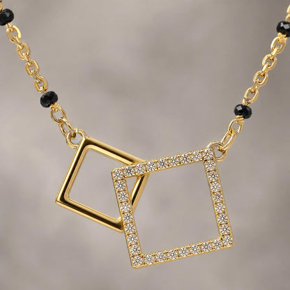Yellow Gold Twin Square Frame Mangalsutra design detail