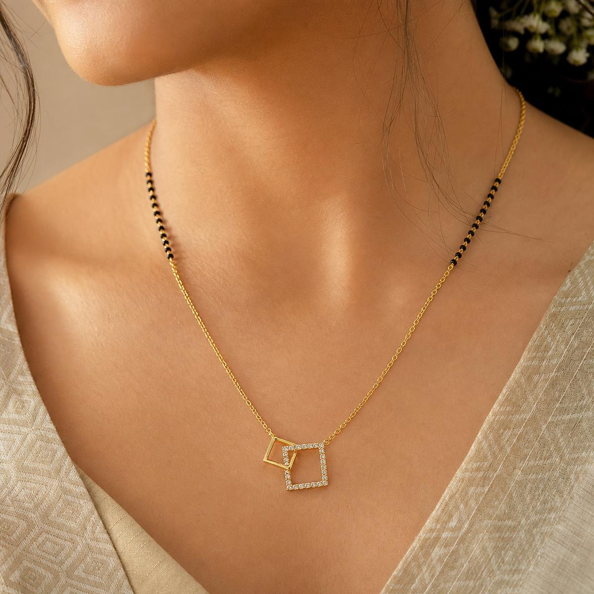 Yellow Gold Twin Square Frame Mangalsutra product image 4