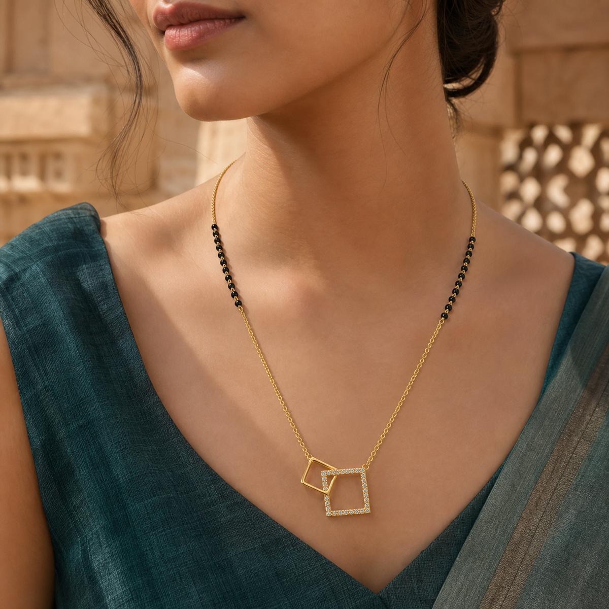 Yellow Gold Twin Square Frame Mangalsutra product image 6